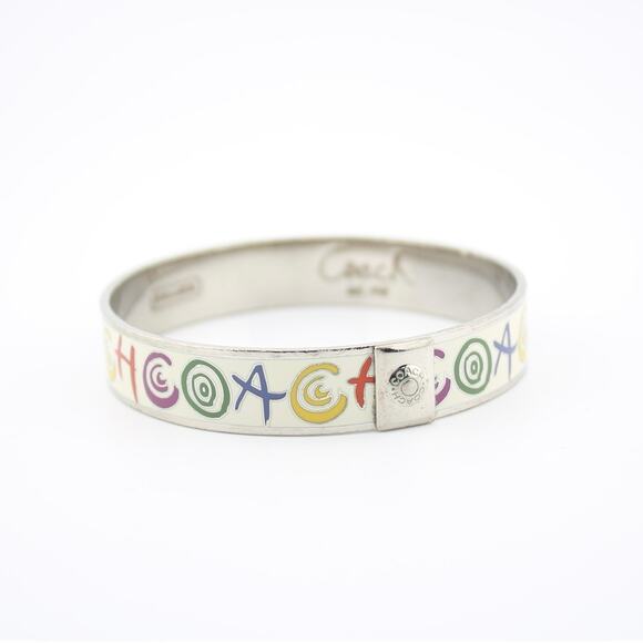 Coach Jewelry - Coach Multicolor Signature Enamel Bangle Bracelet Silver Tone